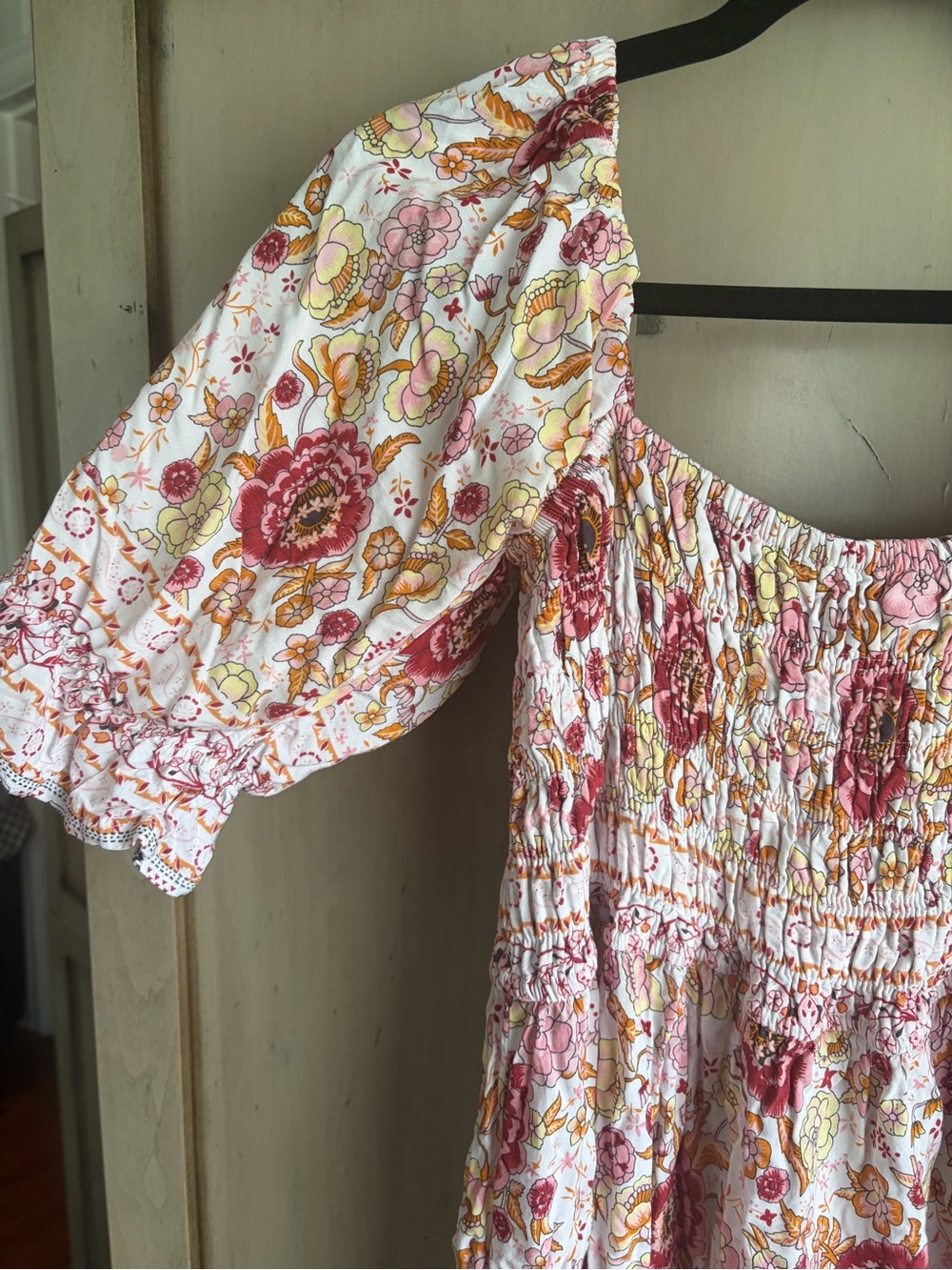 Smocked Floral Mini Dress in Pink & Yellow - Picture 2 of 3
